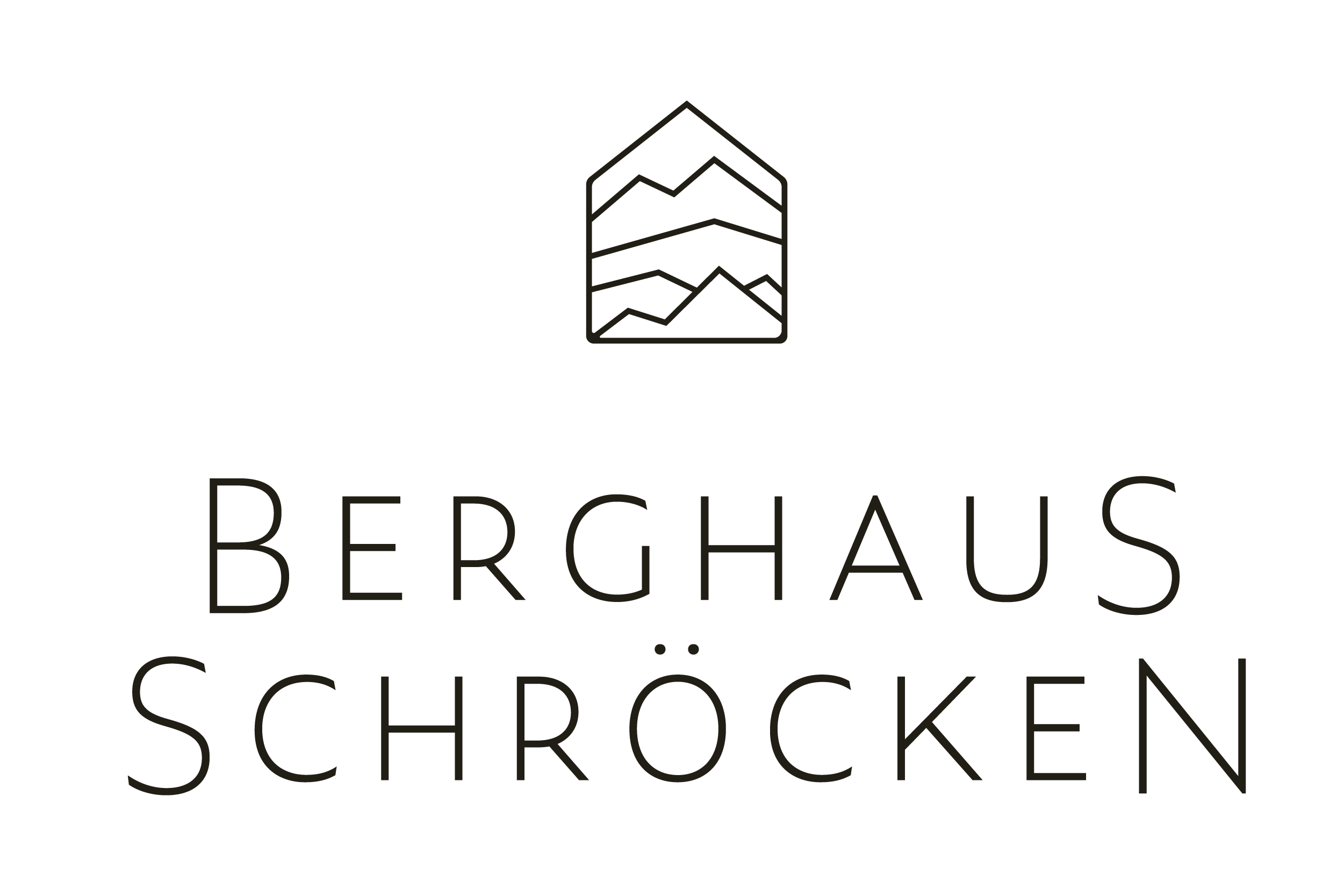 A simple logo for the Berghaus Schröcken. It features stylized mountains and the name in clear fonts.