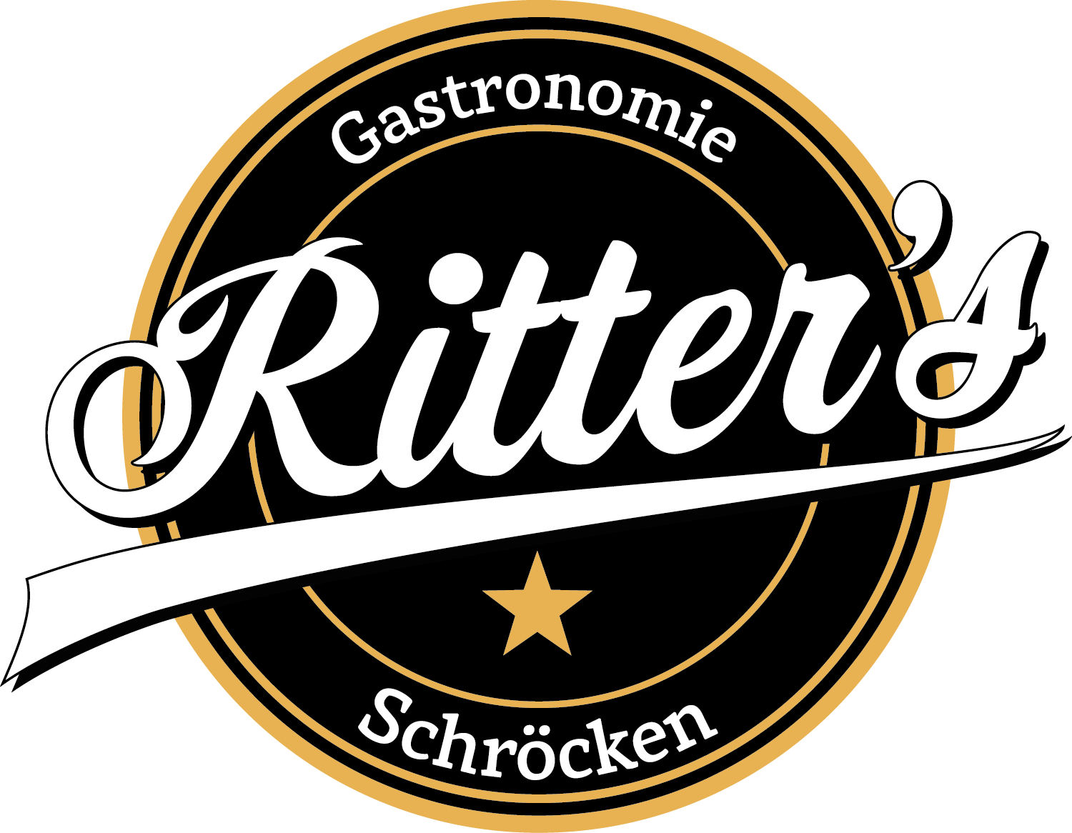 Ein Logo von "Ritter's", einer Gastronomie in Schröcken. Die Gestaltung ist modern und ansprechend, mit einem goldenen und schwarzen Farbton.